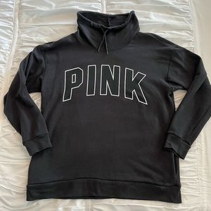 PINK by Victoria’s Secret Funnel Neck Black Sweat Shirt with Pockets